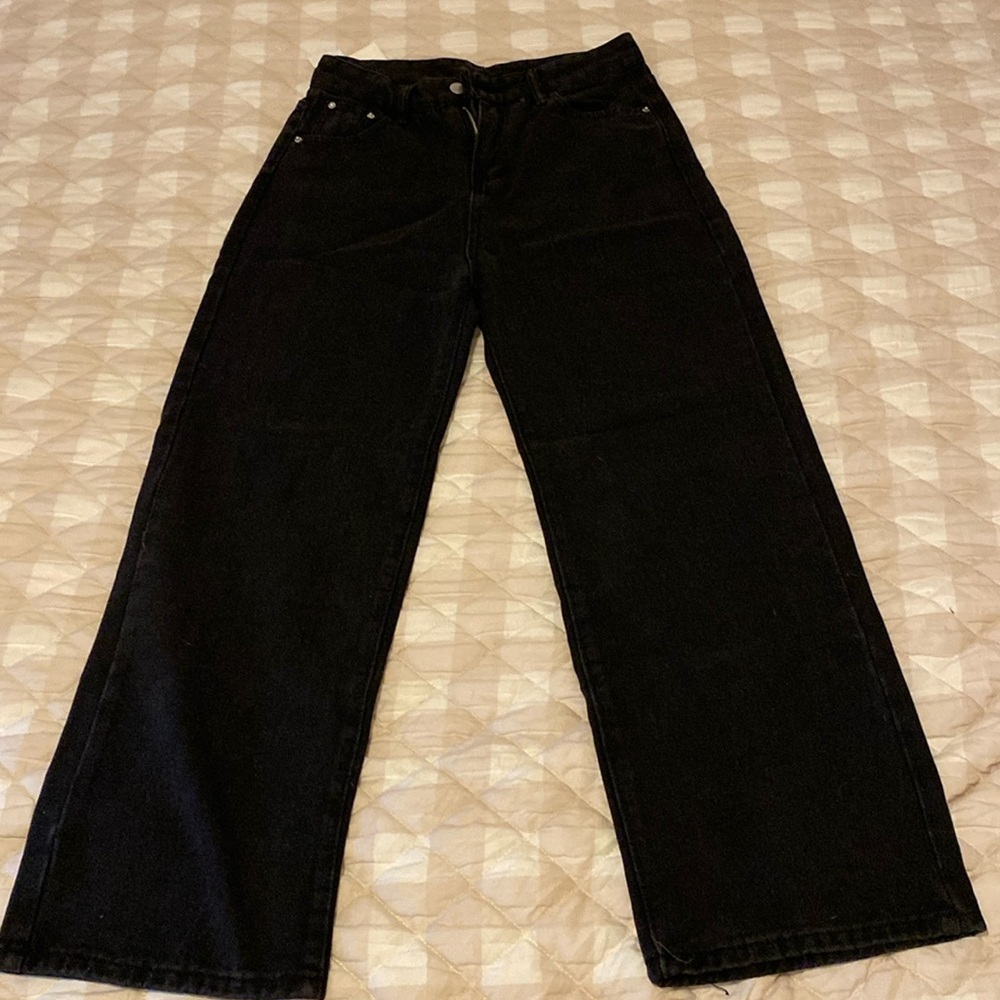 High Waist Washed Straight-Fit Wide-Leg Jeans